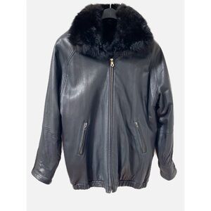 Andrew Marc Black Lambskin Leather Jacket Fur Lining Woman’s Size Large